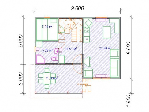 Каркасно-щитовой дом 6*9 план 1 этажа